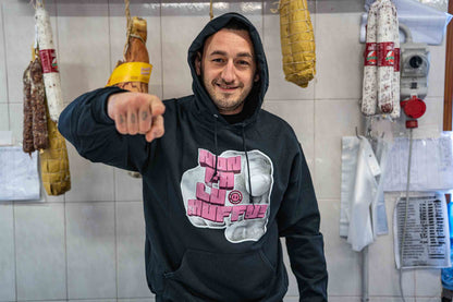 Felpa Non fa lu Muffo nera con cappuccio — merchandise Lu Pizzicarolo