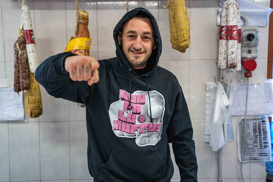 Felpa Non fa lu Muffo nera con cappuccio — merchandise Lu Pizzicarolo