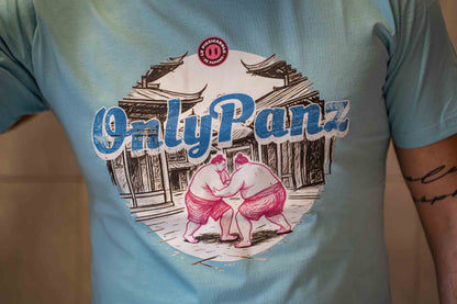 T-shirt OnlyPanz azzurra — merchandise Lu Pizzicarolo